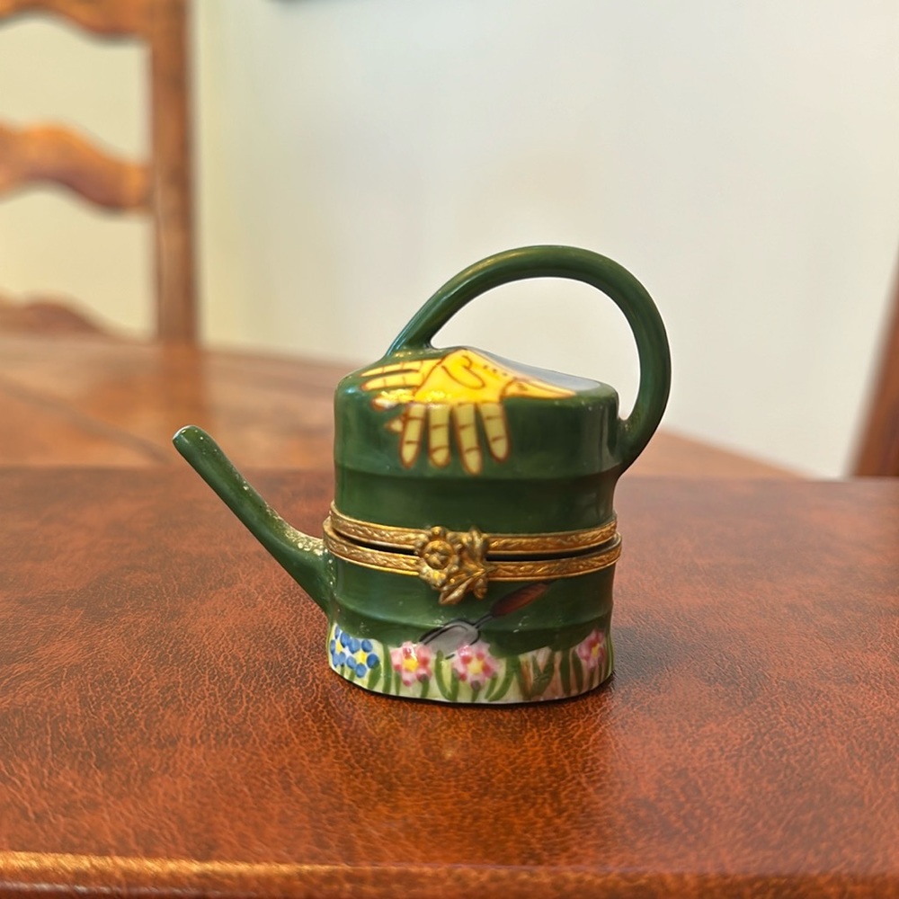 Limoges Box. Garden themed. Watering can. Hand painted. Made in France
